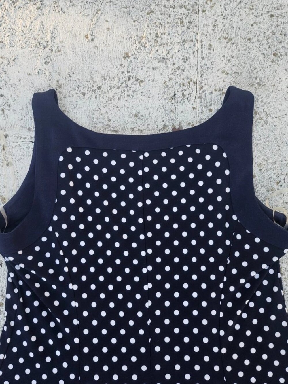 Chaps Women Dress Sleeve Less Polka Dot Navy Blue Fit and Flare Dress Size L/G - Picture 6 of 12